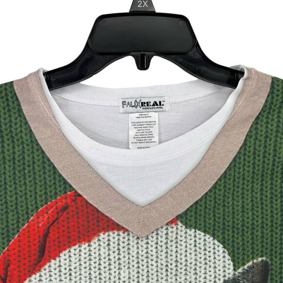 Faux Real Jingle Hell Grumpy Cat Photo Ugly Christmas Print Shirt Womens Sz L - Picture 4 of 8